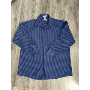 Geoffrey Beene 16.5 32/33 Blue With Pink Stripes Long Sleeve Button Up